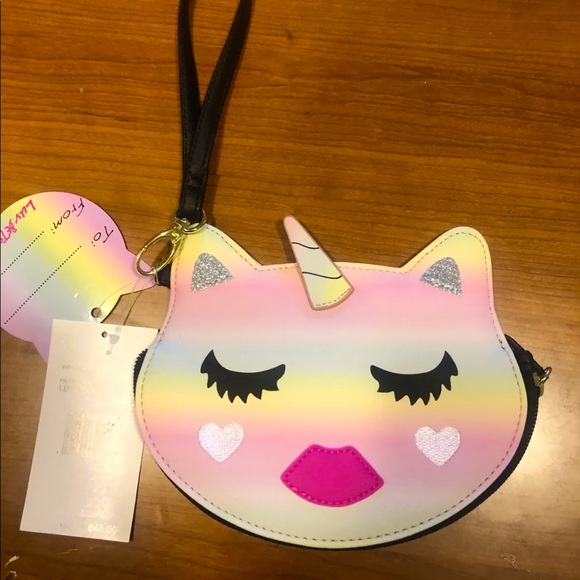 Betsey Johnson Pastel Faux Leather Unicorn Cat Zip Around Wristlet NWT - Picture 8 of 8